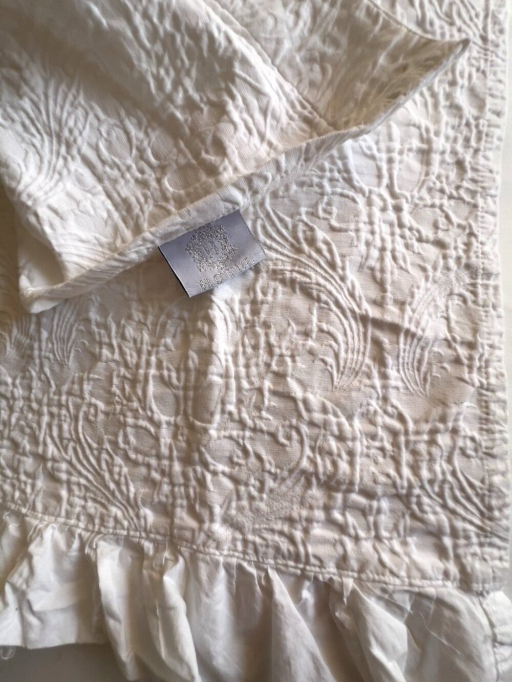 Shabby Chic MATELASSE Shower Curtain White 100% Cotton Ruffle 70” x 64" HOTEL